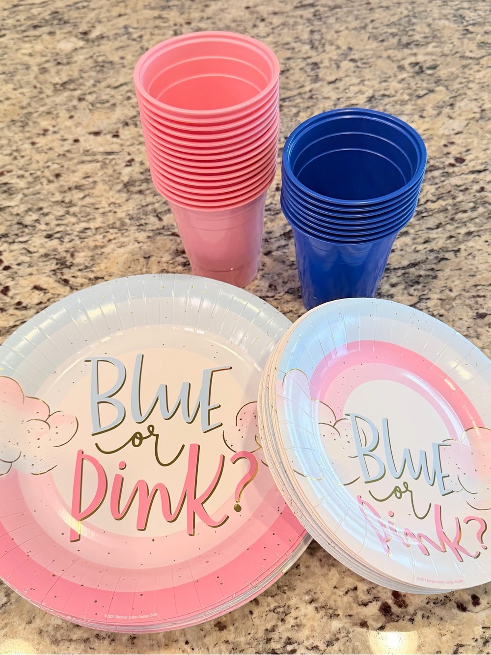 Gender Reveal Party Supplies Bundle Plates & Cups Blue or Pink - Picture 2 of 6